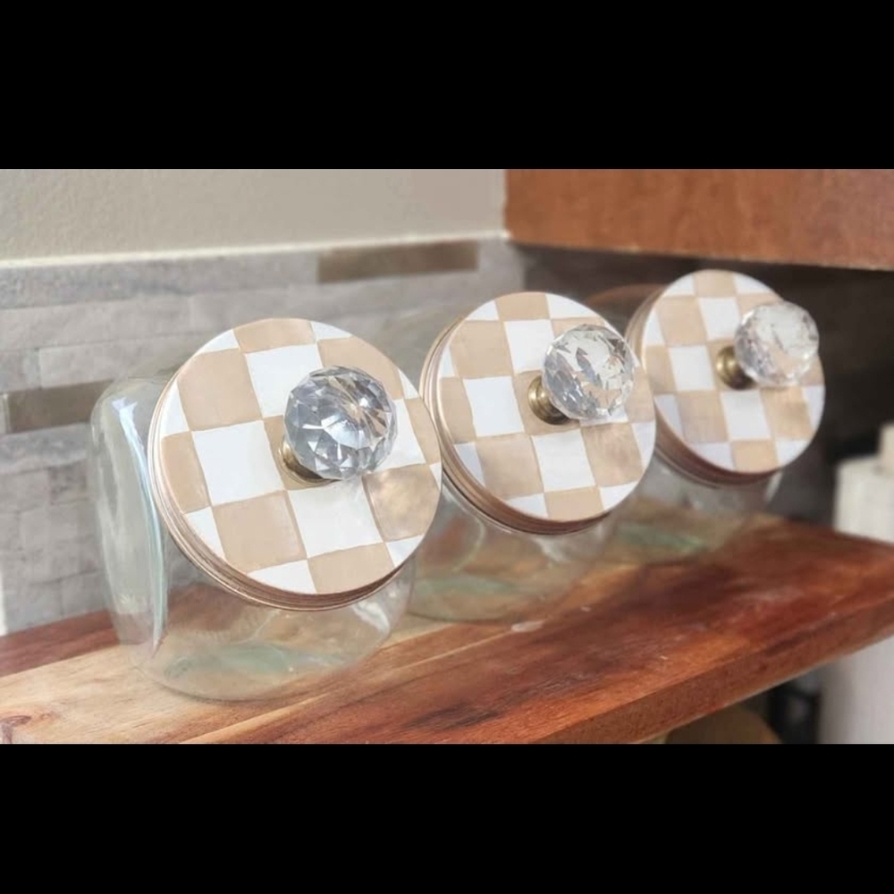 GORGEOUS Checkered Glass Jars with Crystal Knobs!